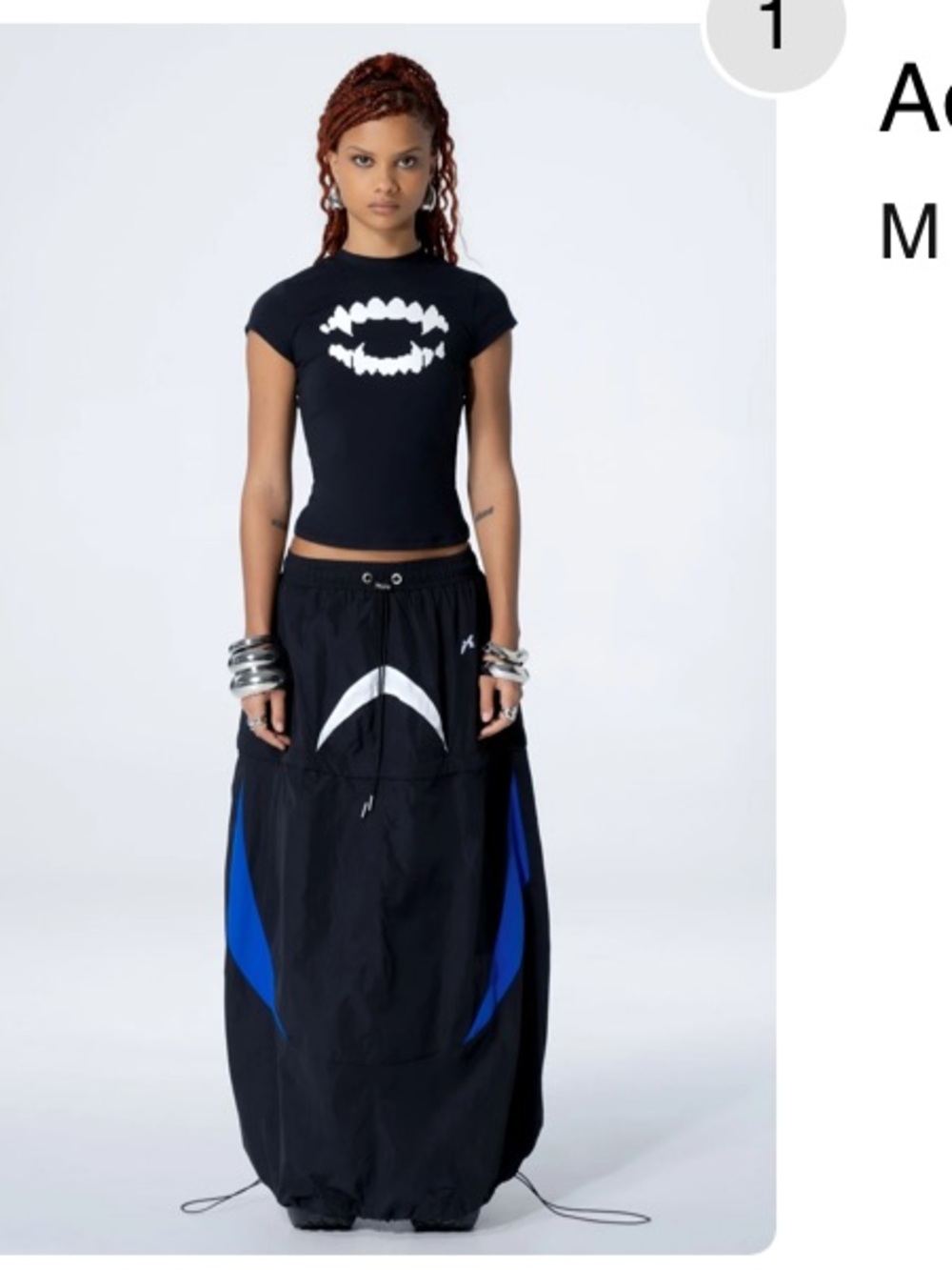 Women’s Black Maxi Skirt with Blue Panels